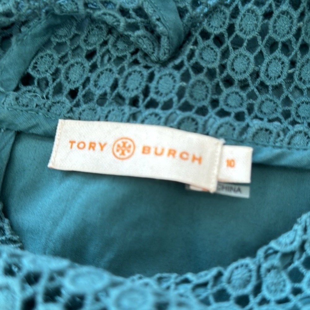 Tory Burch Women’s Crew Neck Shift Dress. Size 10. Teal. Floral. - Picture 3 of 5